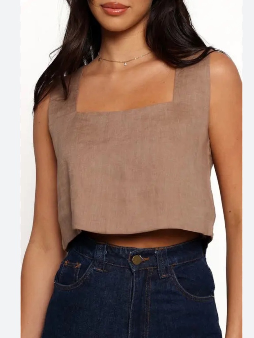 Petal & Pup Devlin Linen Blend Crop Top Tan Square Neck Minimalist Size US 6